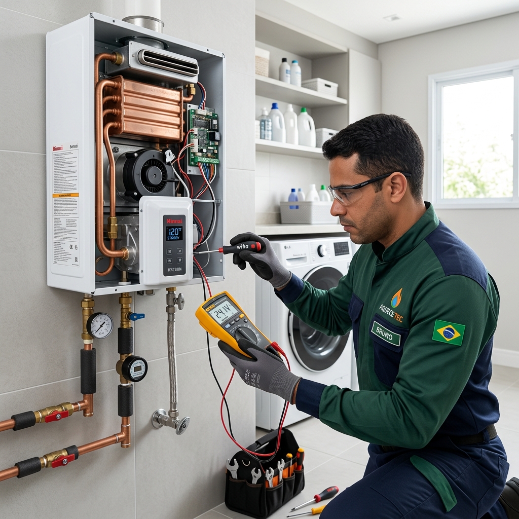 Aquecedor a gás de passagem instalado em parede externa